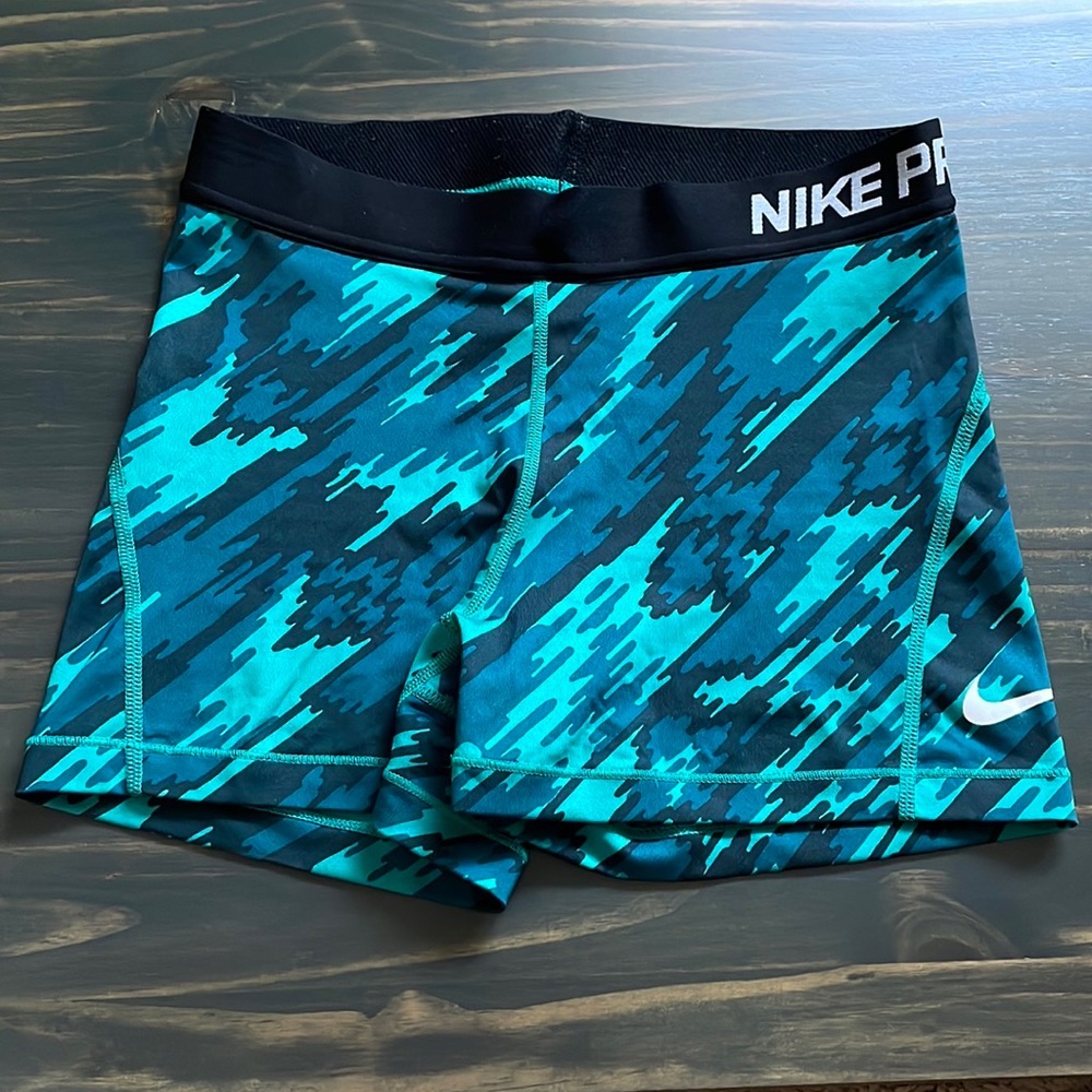 Nike Pro Turquoise & Teal Camo Athletic Shorts